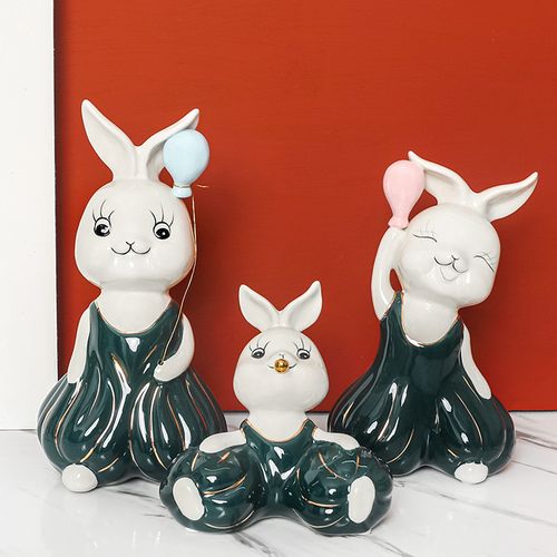 陶瓷兔子一家三口之家家居饰品结婚搬家礼品客厅现代精致轻奢摆件
